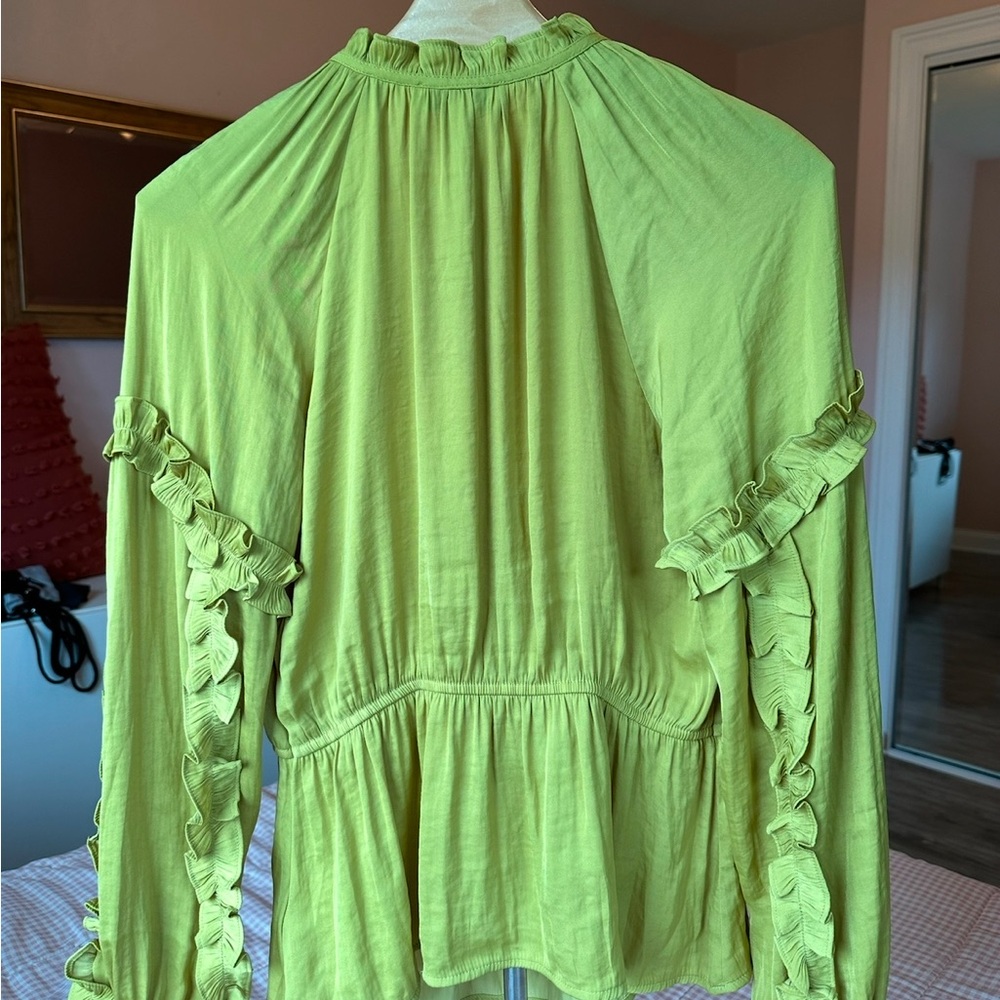 Green Blouse w Ruffles - Picture 2 of 5